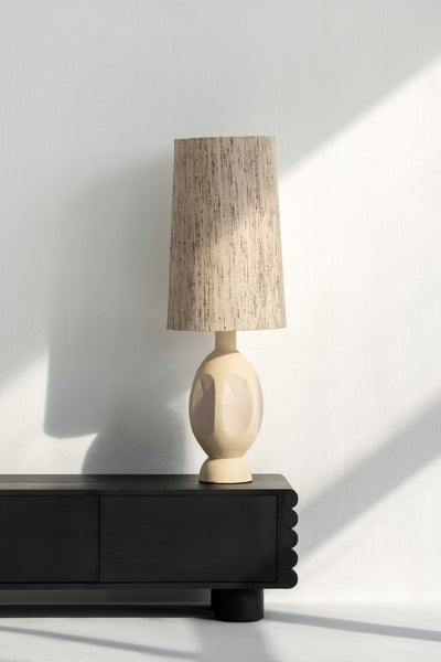 HKliving Cone Lampshade Silk/Natural with Boho Lamp Base Sand/Cream