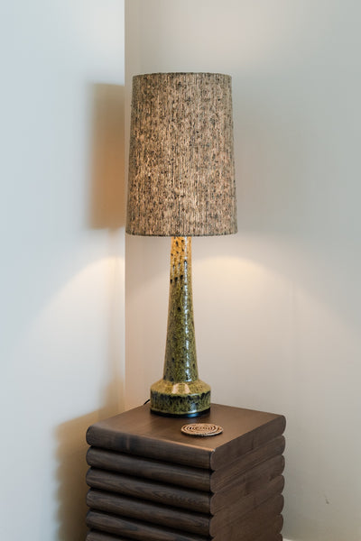 HKliving Cone Lampshade Silk/Brown with Retro Stoneware Lamp Base Mustard