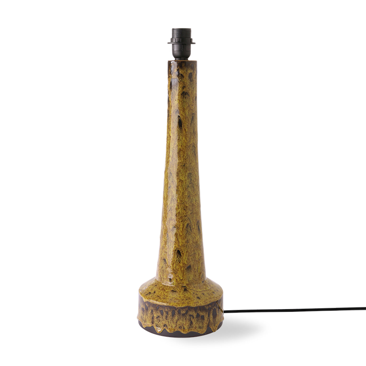 HKliving Cone Lampshade Silk/Brown with Retro Stoneware Lamp Base Mustard
