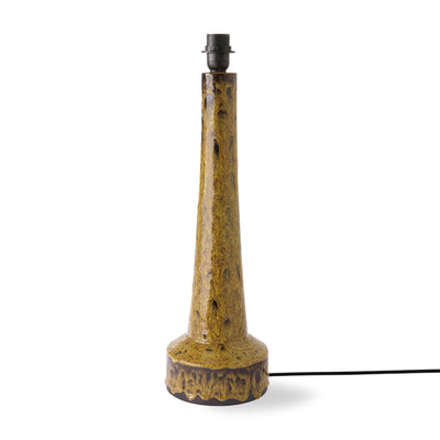 HKliving Cone Lampshade Silk/Brown with Retro Stoneware Lamp Base Mustard