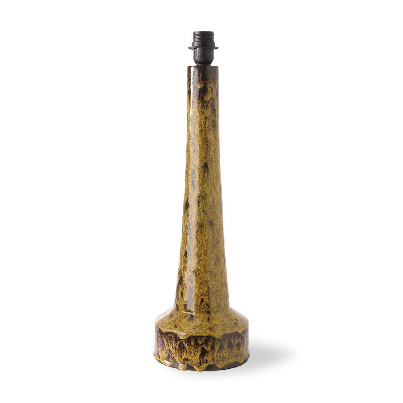 HKliving Cone Lampshade Silk/Brown with Retro Stoneware Lamp Base Mustard